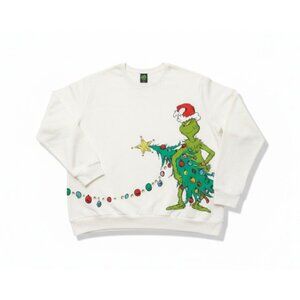 Dr. Seuss The Grinch Womens Christmas Holiday Sweatshirt Cream Round Neck XXL